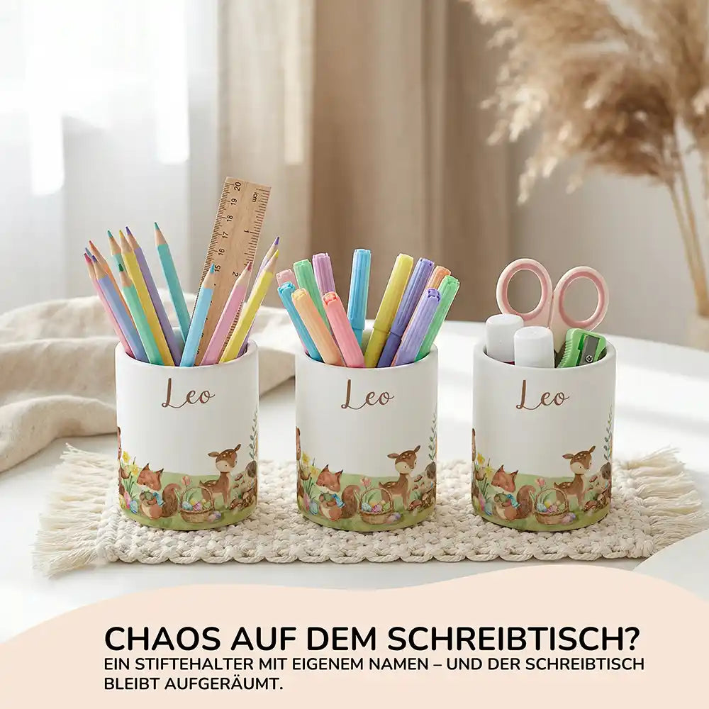 Personalisierter Stiftehalter Ostern Frühlingswiese aus Keramik - Wunschname - kidsmuod.com
