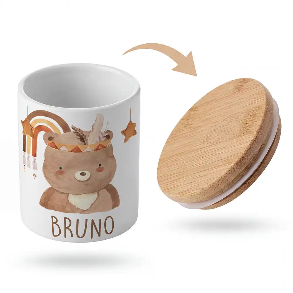 Keramik-Keksdose Boho-Bär mit Wunschnamen - Kinderzimmer-Geschenk