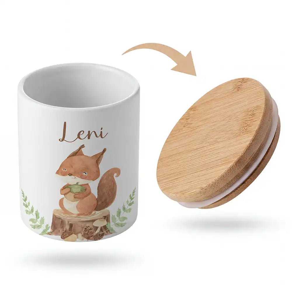 Keramik-Keksdose Eichhörnchen mit Wunschnamen - Kinderzimmer-Geschenk