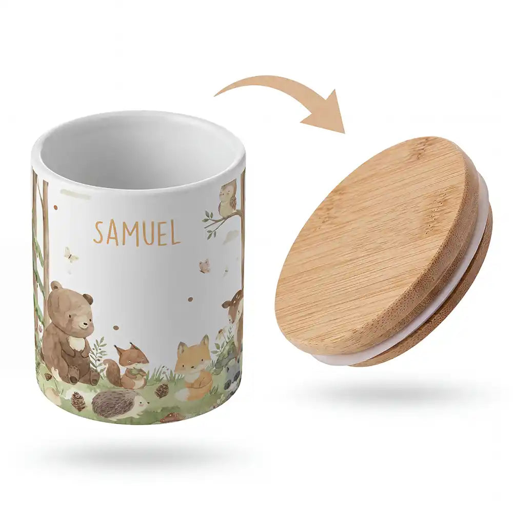 Keramik-Keksdose Waldfreunde I mit Wunschnamen - Kinderzimmer-Geschenk