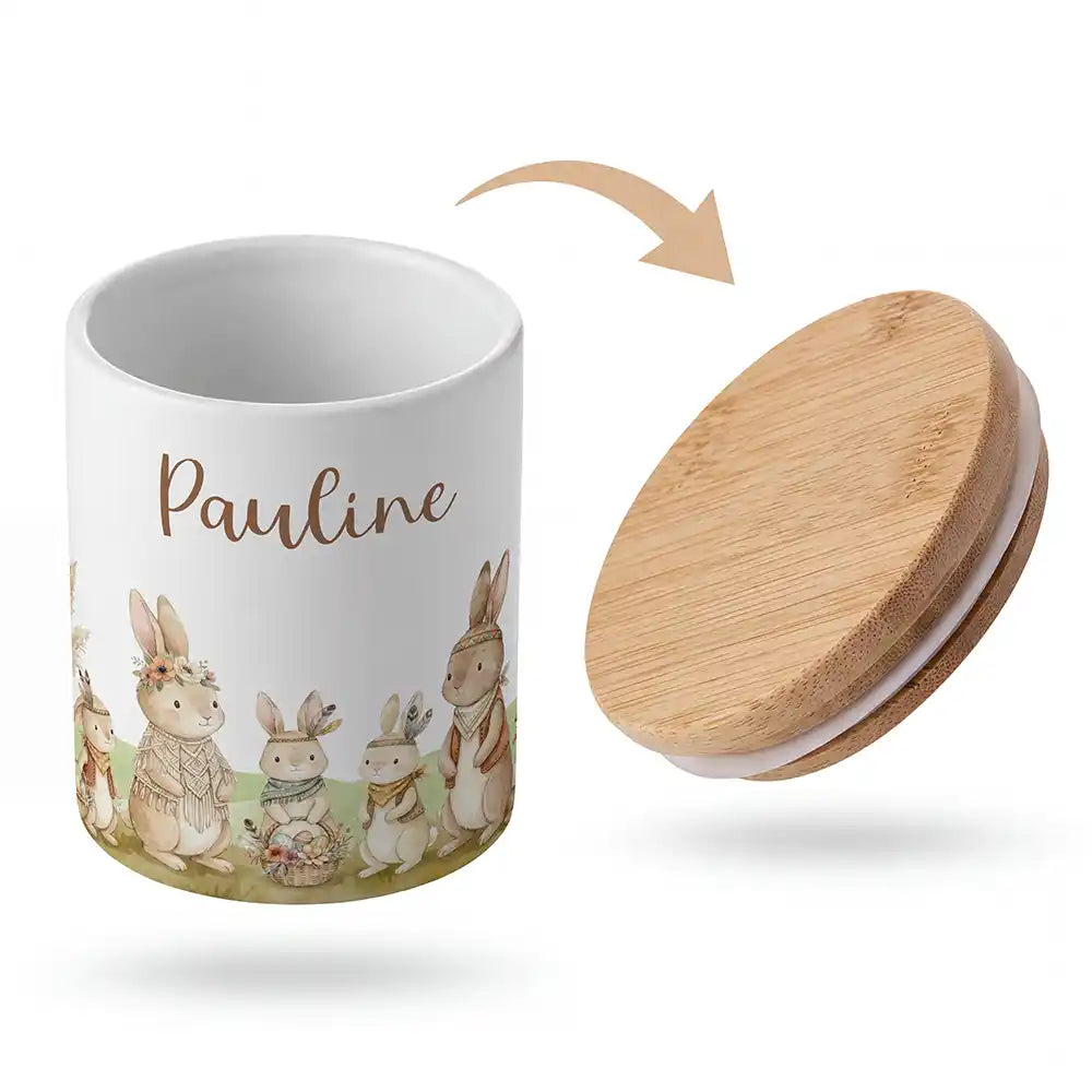 Keramik-Keksdose Boho-Hasen mit Wunschnamen - Kinderzimmer-Geschenk