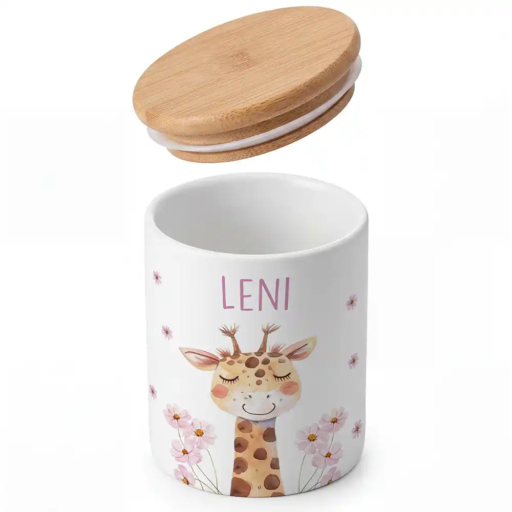 Personalisierte Keksdose Giraffe Blumen - Detailansicht Motiv