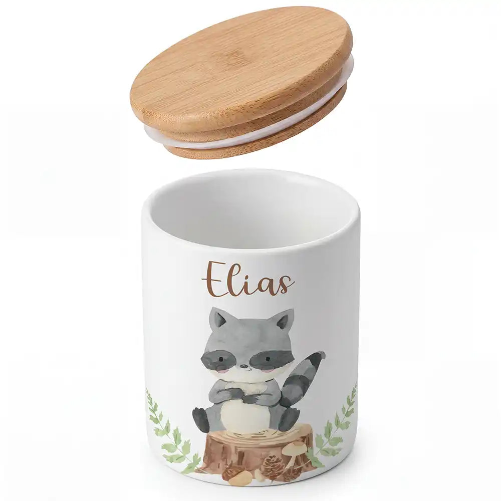 Personalisierte Keksdose Waschbär Wald - Detailansicht Motiv