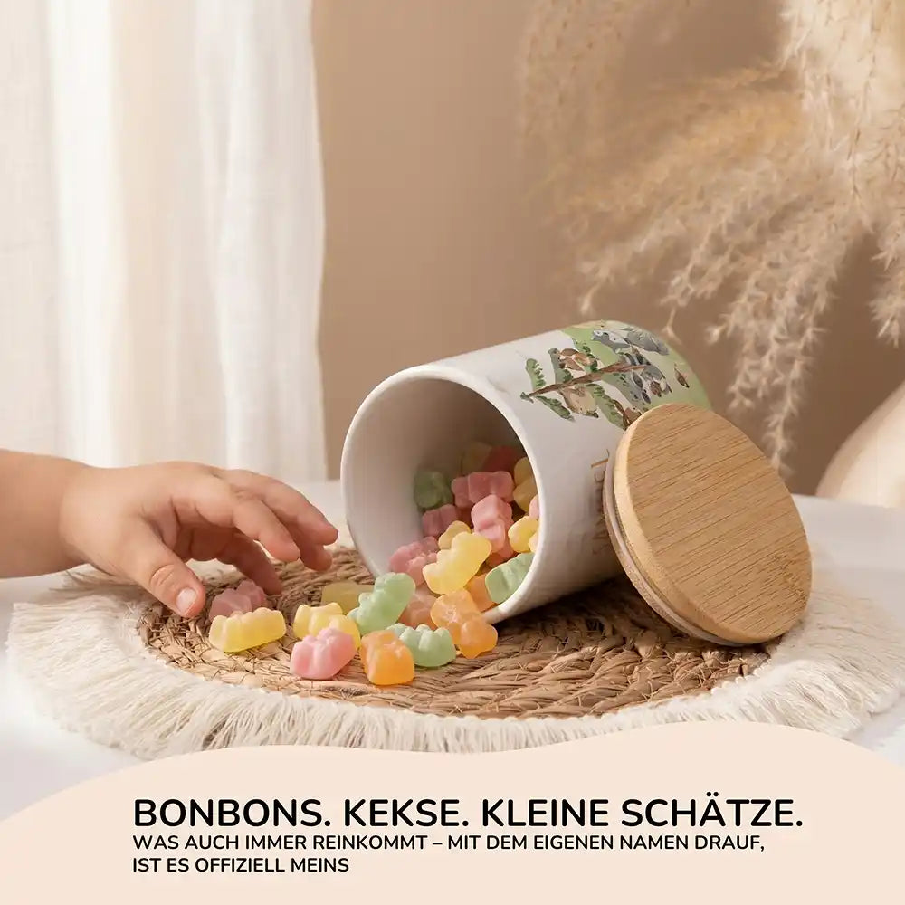 Personalisierte Keksdose Waldszene V - Seitenansicht mit Bambusdeckel