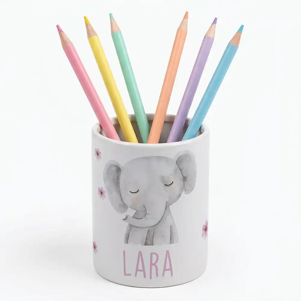 Personalisierter Stiftehalter Elefant Blumen - Keramik-Dose (auch als Spardose nutzbar)