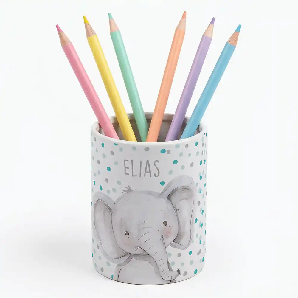 Personalisierter Stiftehalter Elefant Konfetti - Keramik-Dose (auch als Spardose nutzbar)