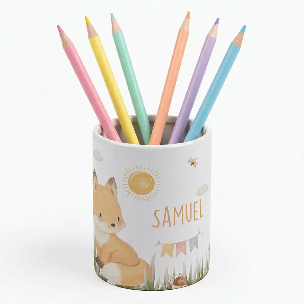 Personalisierter Stiftehalter Fuchs Sommer - Keramik-Dose (auch als Spardose nutzbar)