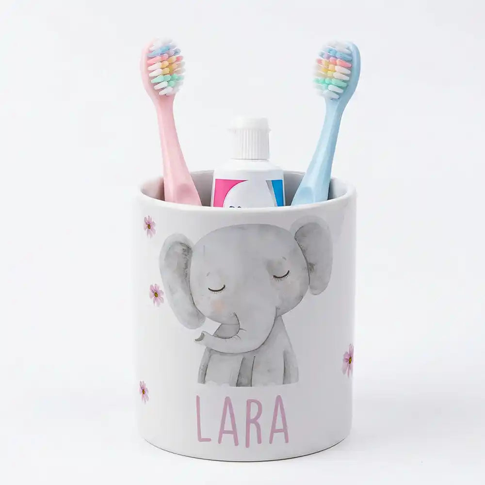 Kidsmood - Familienbetrieb aus Hamburg - Personalisierter Stiftehalter Elefant Blumen