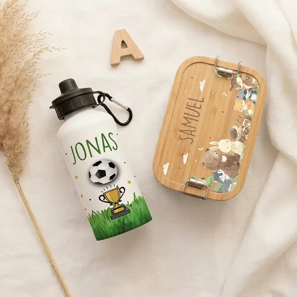 Personalisierte Trinkflasche Kinder Fußball Pokal – Geschenk zur Einschulung & Taufe