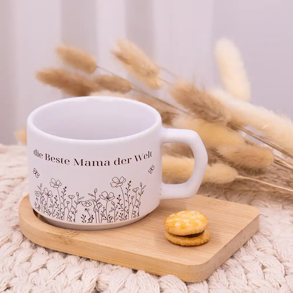 Personalisierte Kaffeetasse Mama Blumenwiese Beste Mama – Keramik & Bambus