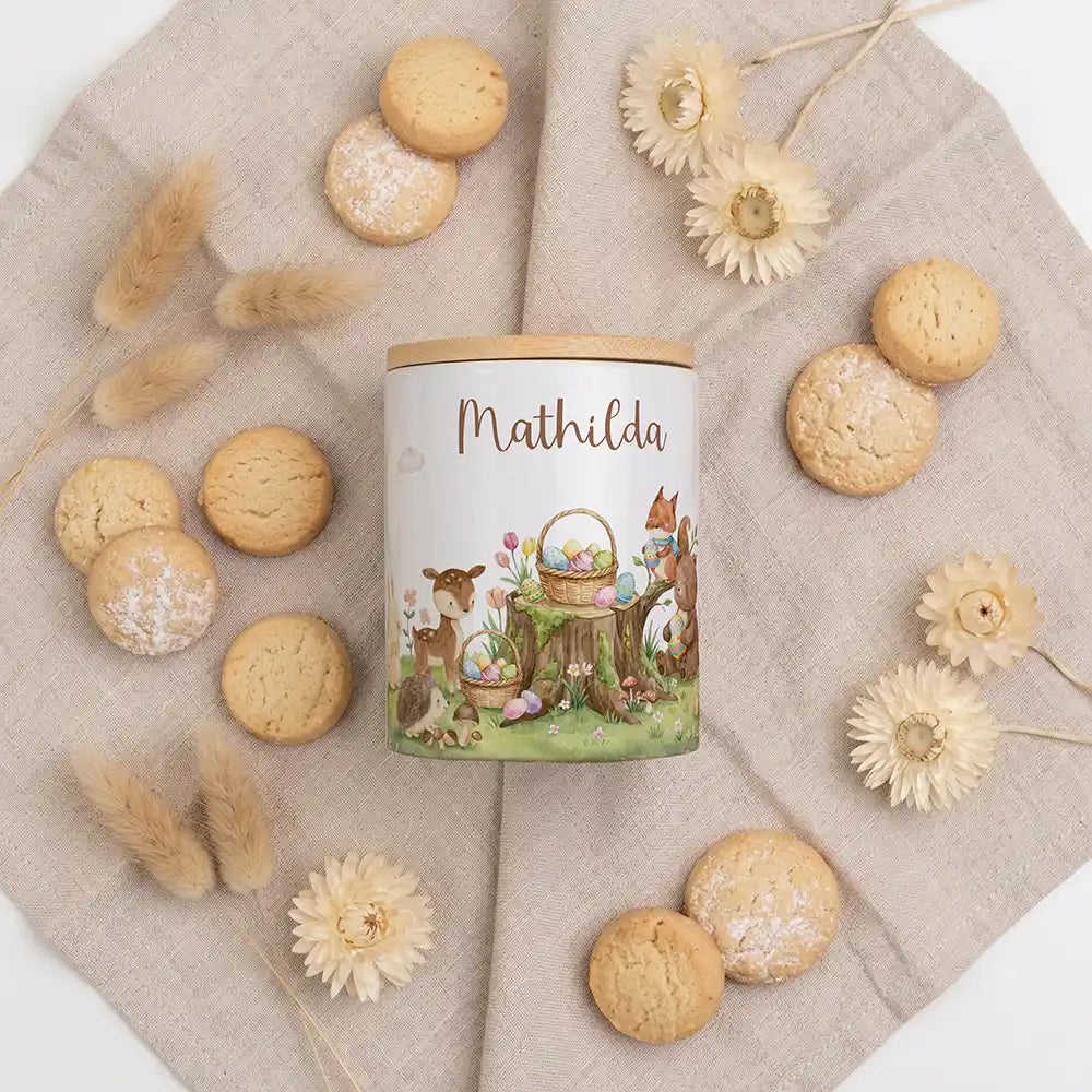 2-in-1 Keksdose Ostern Rehkitz - Keramik mit Bambusdeckel