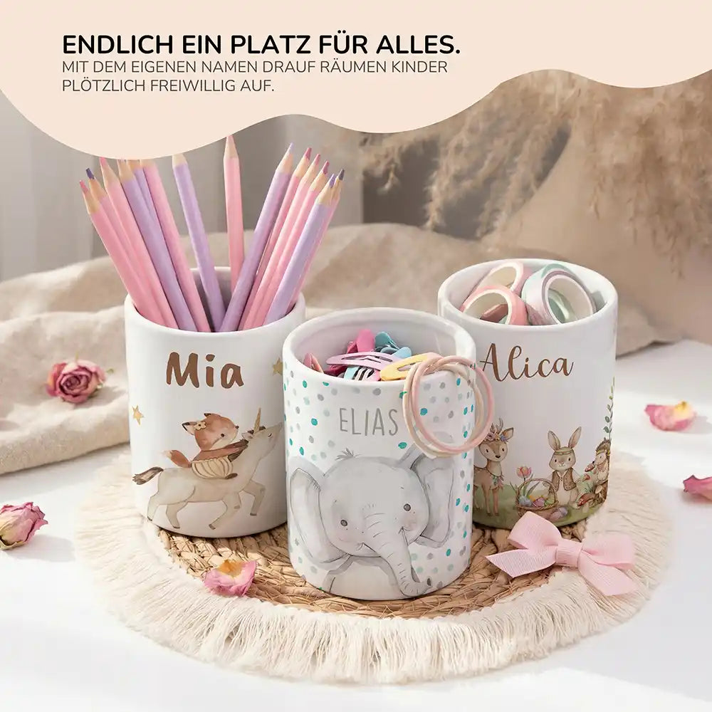 Personalisierter Stiftehalter Elefant Konfetti - personalisiertes Geschenk mit Wunschnamen