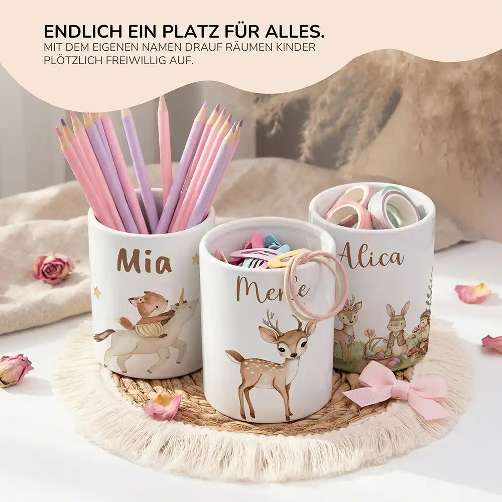 Personalisierter Stiftehalter Rehkitz Bambi - personalisiertes Geschenk mit Wunschnamen