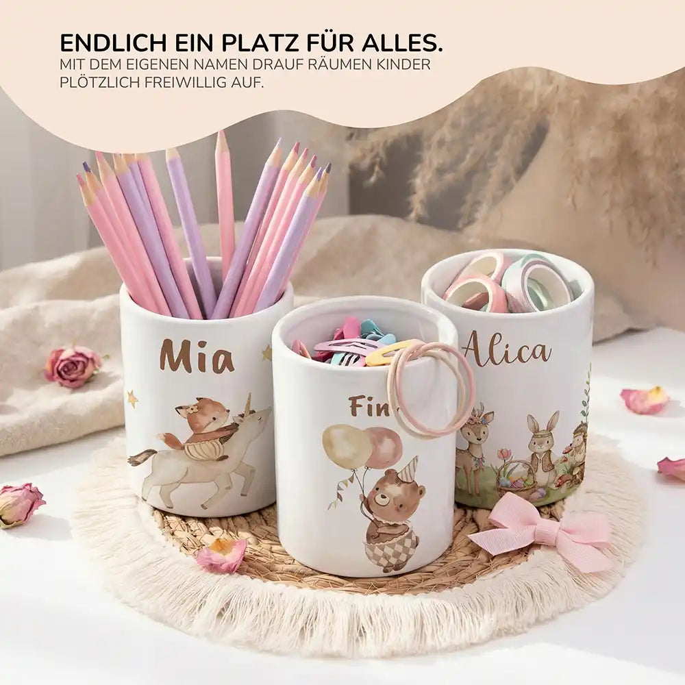 Personalisierter Stiftehalter Bär Geburtstag - personalisiertes Geschenk mit Wunschnamen