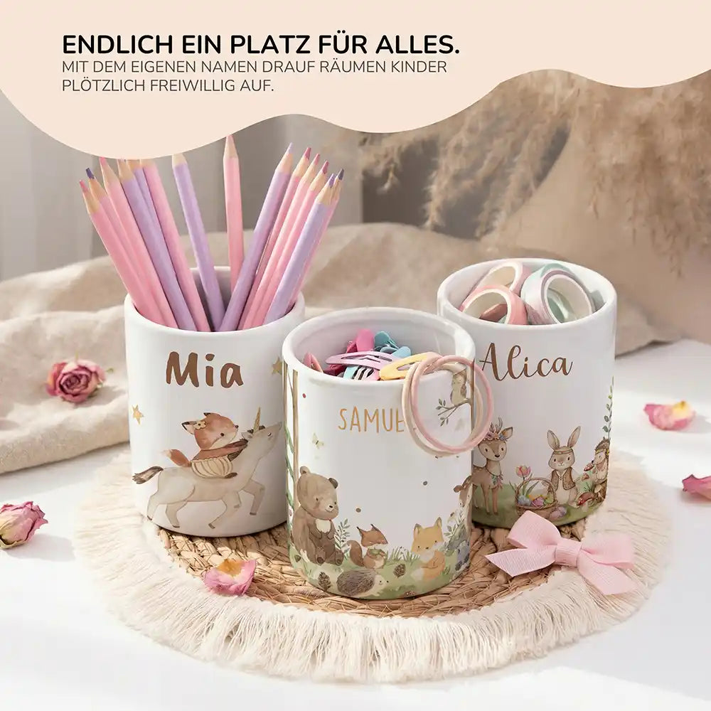 Personalisierter Stiftehalter Waldfreunde I - personalisiertes Geschenk mit Wunschnamen