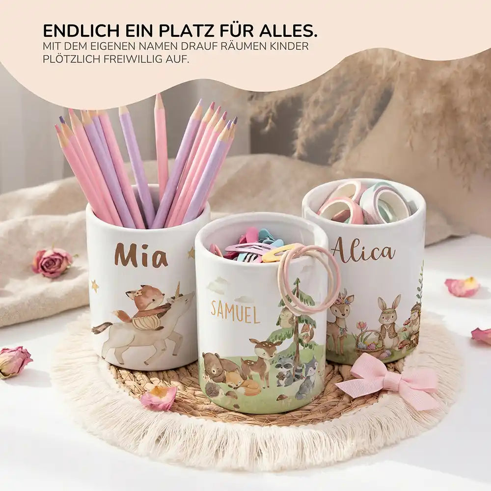 Personalisierter Stiftehalter Waldszene V - personalisiertes Geschenk mit Wunschnamen