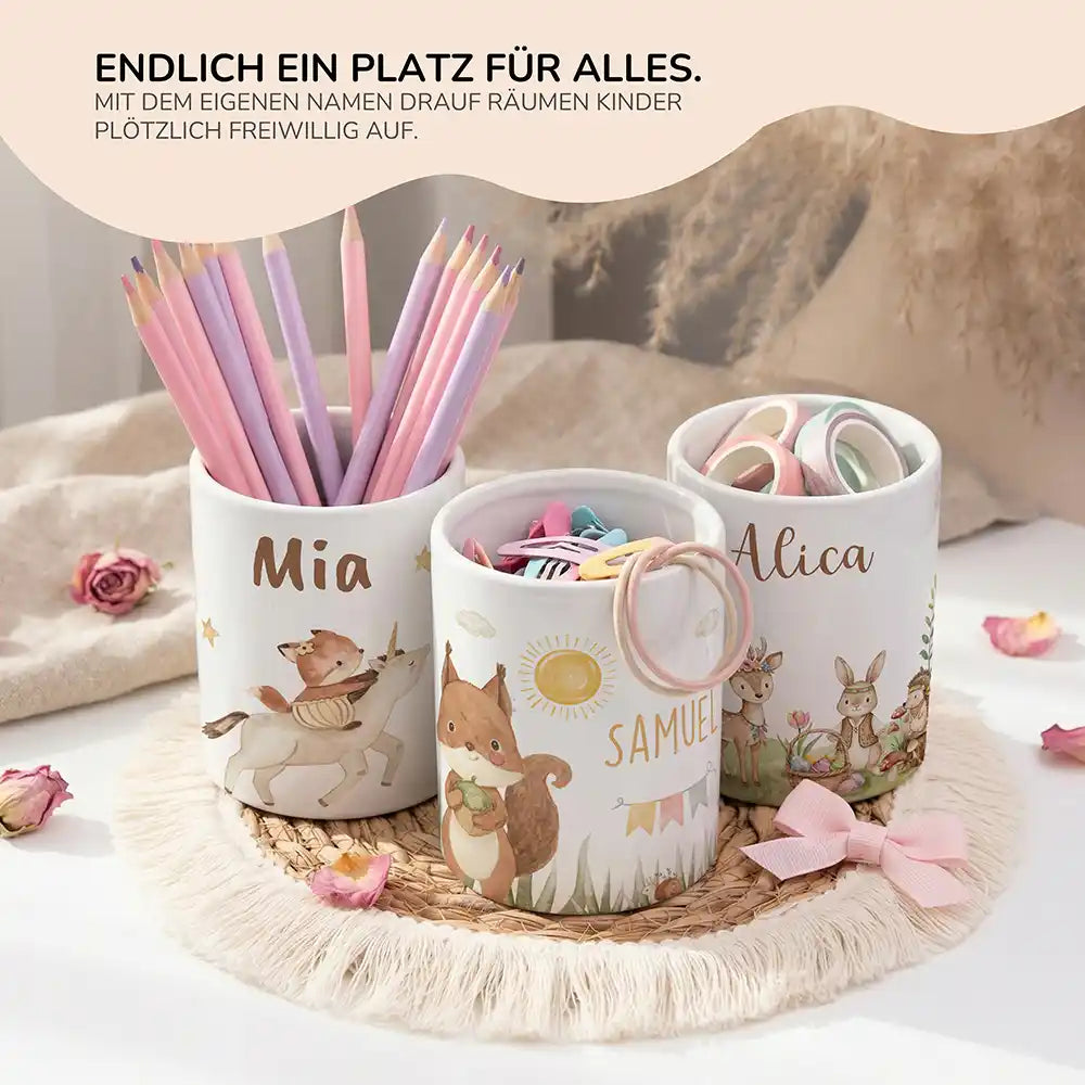 Personalisierter Stiftehalter Eichhörnchen Sommer - personalisiertes Geschenk mit Wunschnamen