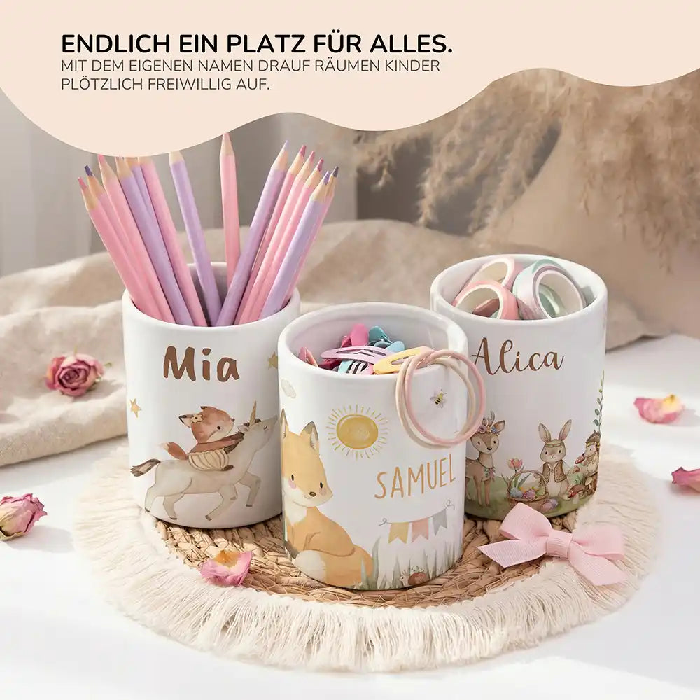 Personalisierter Stiftehalter Fuchs Sommer - personalisiertes Geschenk mit Wunschnamen