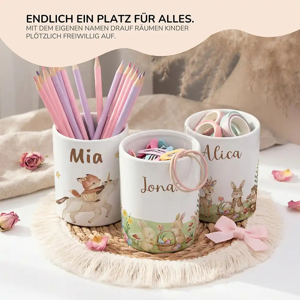 Personalisierter Stiftehalter Ostern Hasen - personalisiertes Geschenk mit Wunschnamen