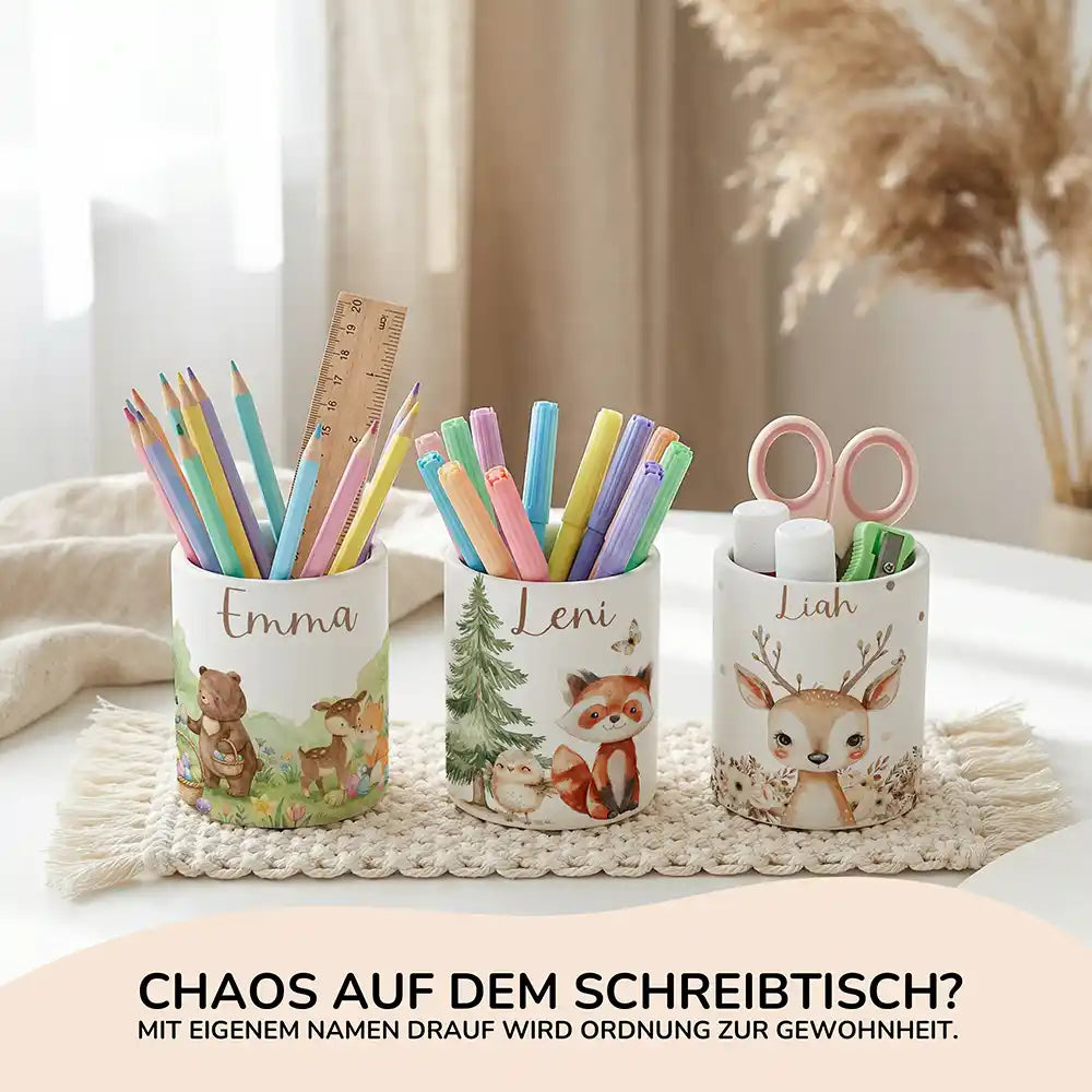 Personalisierte Spardose Roter Panda & Eule – Keramik & Bambus mit Wunschname