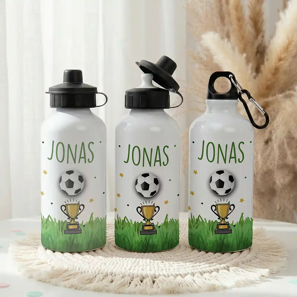 Personalisierte Trinkflasche Kinder Fußball Pokal – Einschulungs-Set mit Brotdose