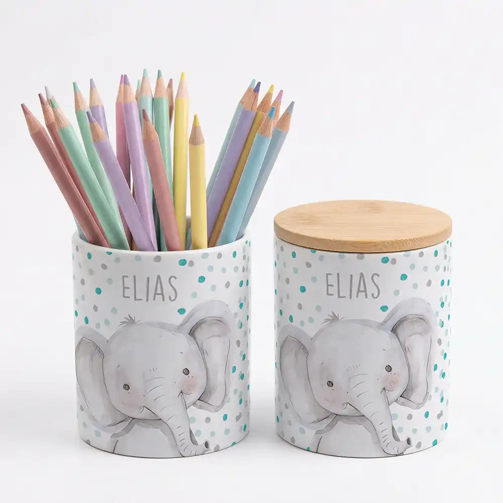 Personalisierte Keksdose Elefant Konfetti - Geschenk zur Taufe, Geburt, Einschulung