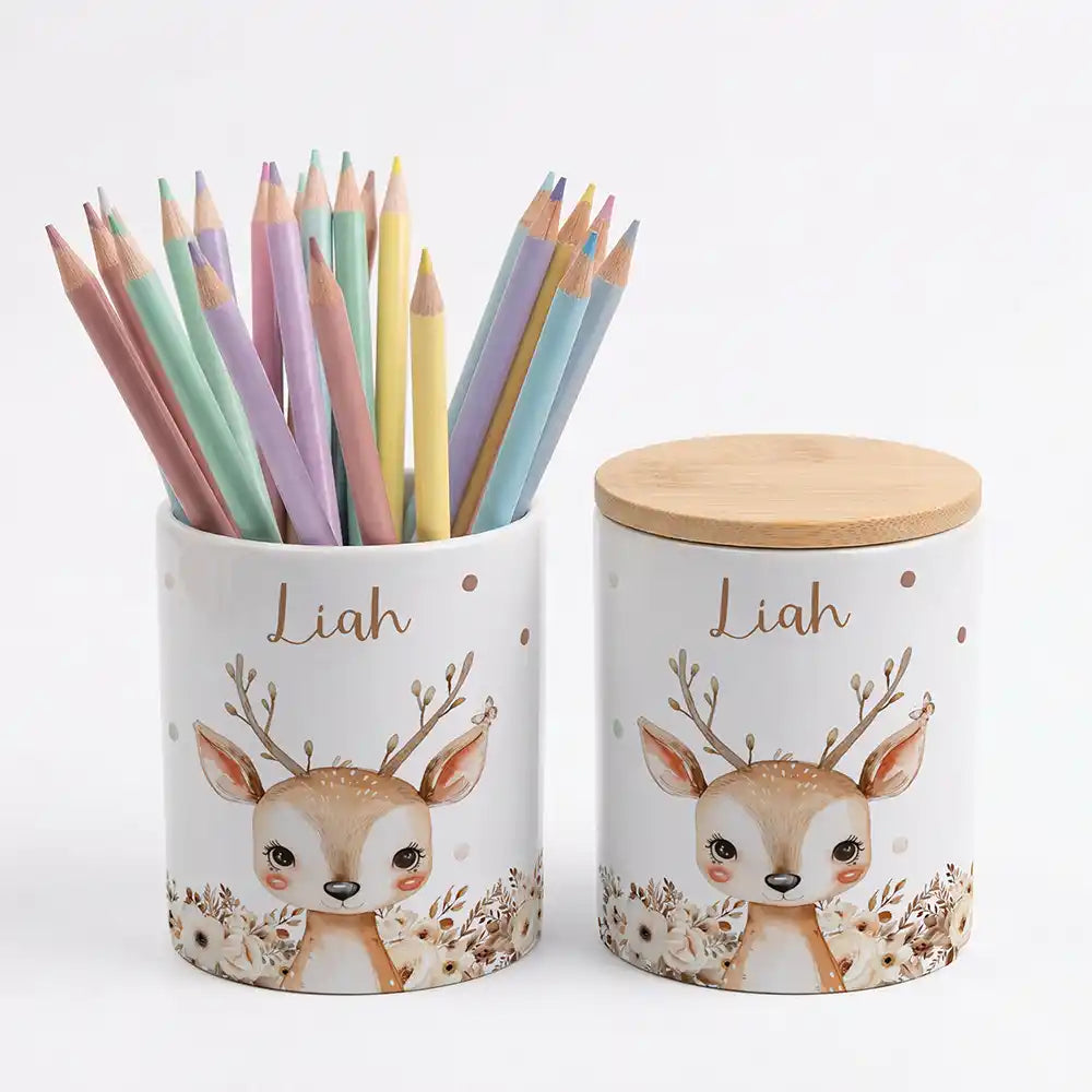 Personalisierte Keksdose Rehkitz Zweige - Geschenk zur Taufe, Geburt, Einschulung