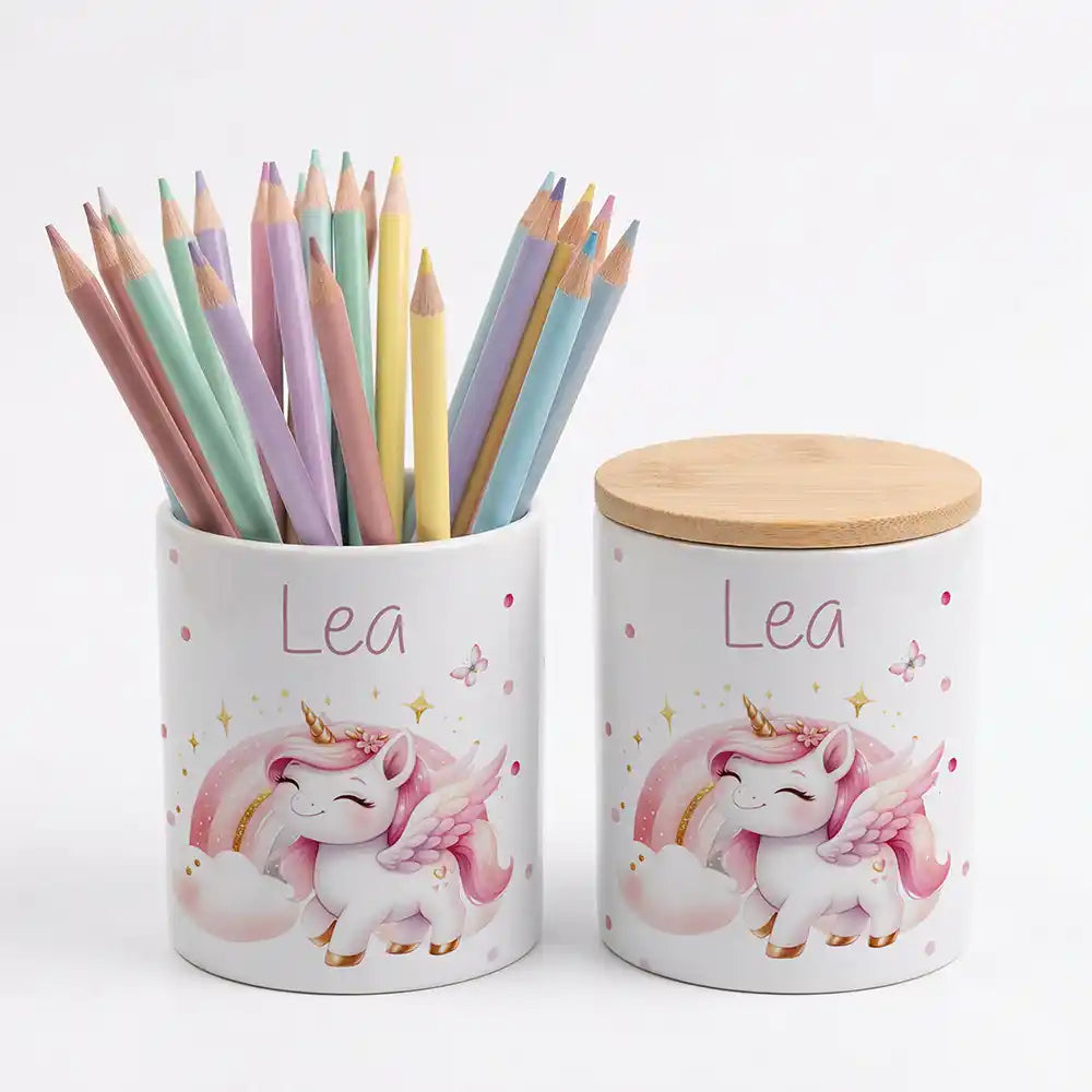 Personalisierte Keksdose Einhorn Flügel - Geschenk zur Taufe, Geburt, Einschulung