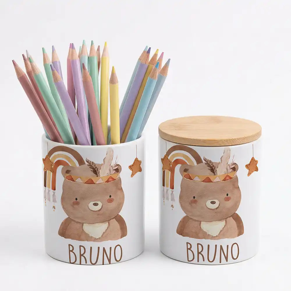Personalisierte Keksdose Boho-Bär - Geschenk zur Taufe, Geburt, Einschulung