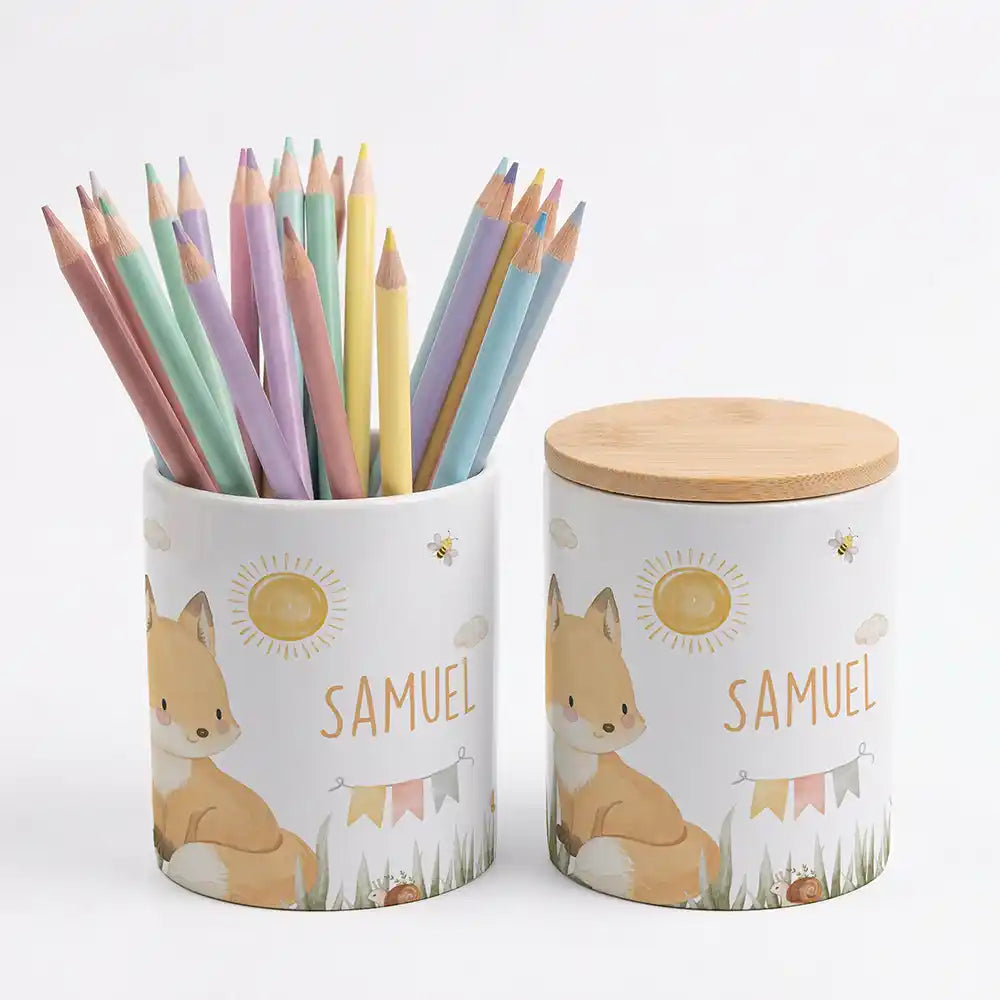 Personalisierte Keksdose Fuchs Sommer - Geschenk zur Taufe, Geburt, Einschulung