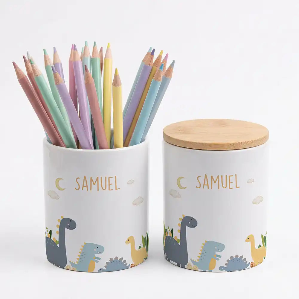 Personalisierte Keksdose Dinosaurier Mond - Geschenk zur Taufe, Geburt, Einschulung