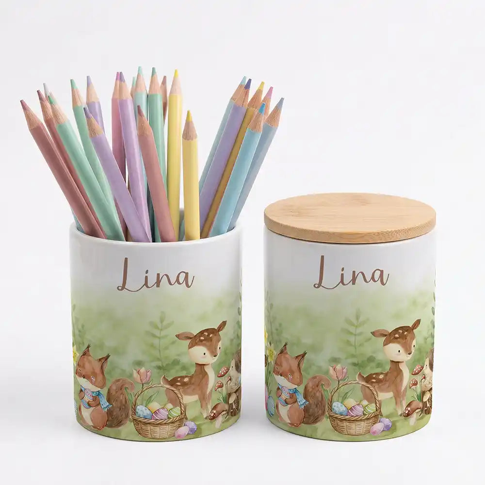 Personalisierte Keksdose Ostern Reh & Fuchs - Geschenk zur Taufe, Geburt, Einschulung