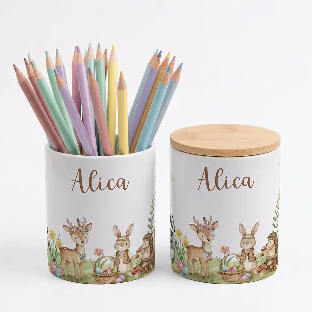 Personalisierte Keksdose Ostern Waldtiere-Treff - Geschenk zur Taufe, Geburt, Einschulung