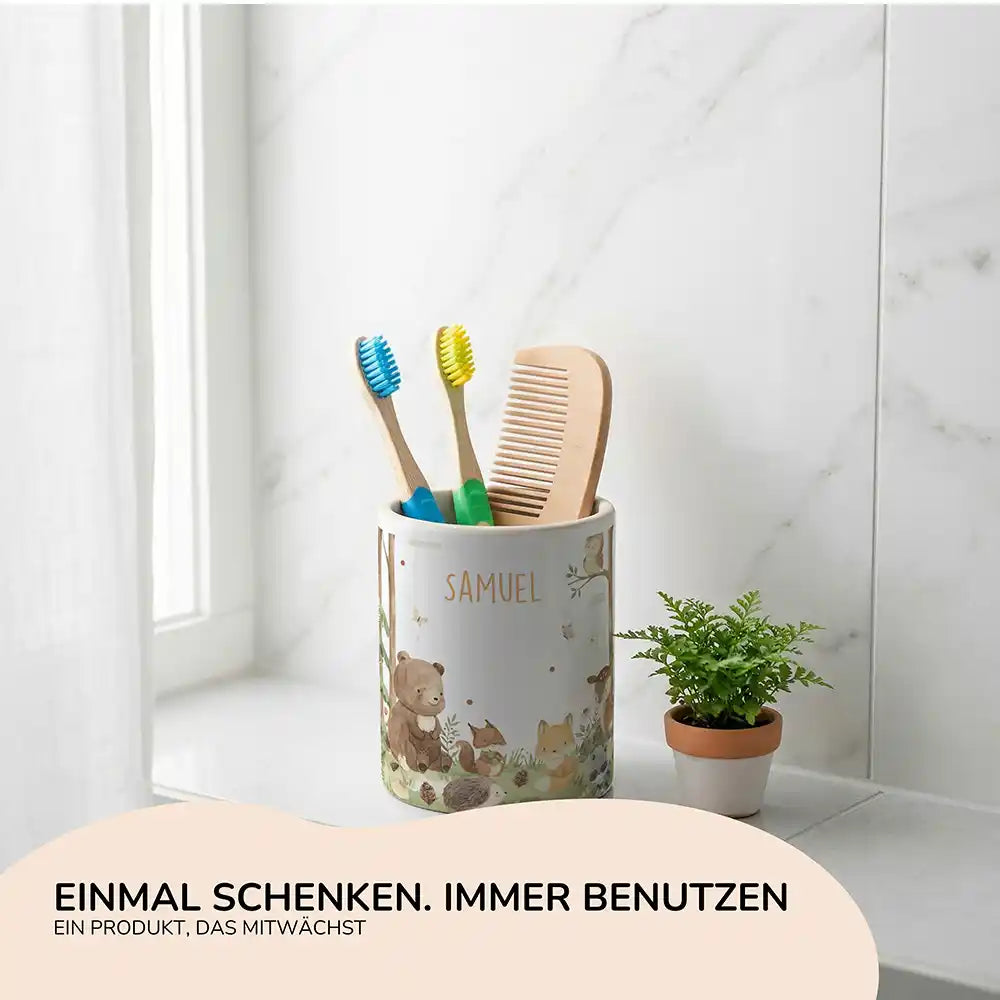 Personalisierter Stiftehalter Waldfreunde I - Geschenk zur Einschulung mit Namen