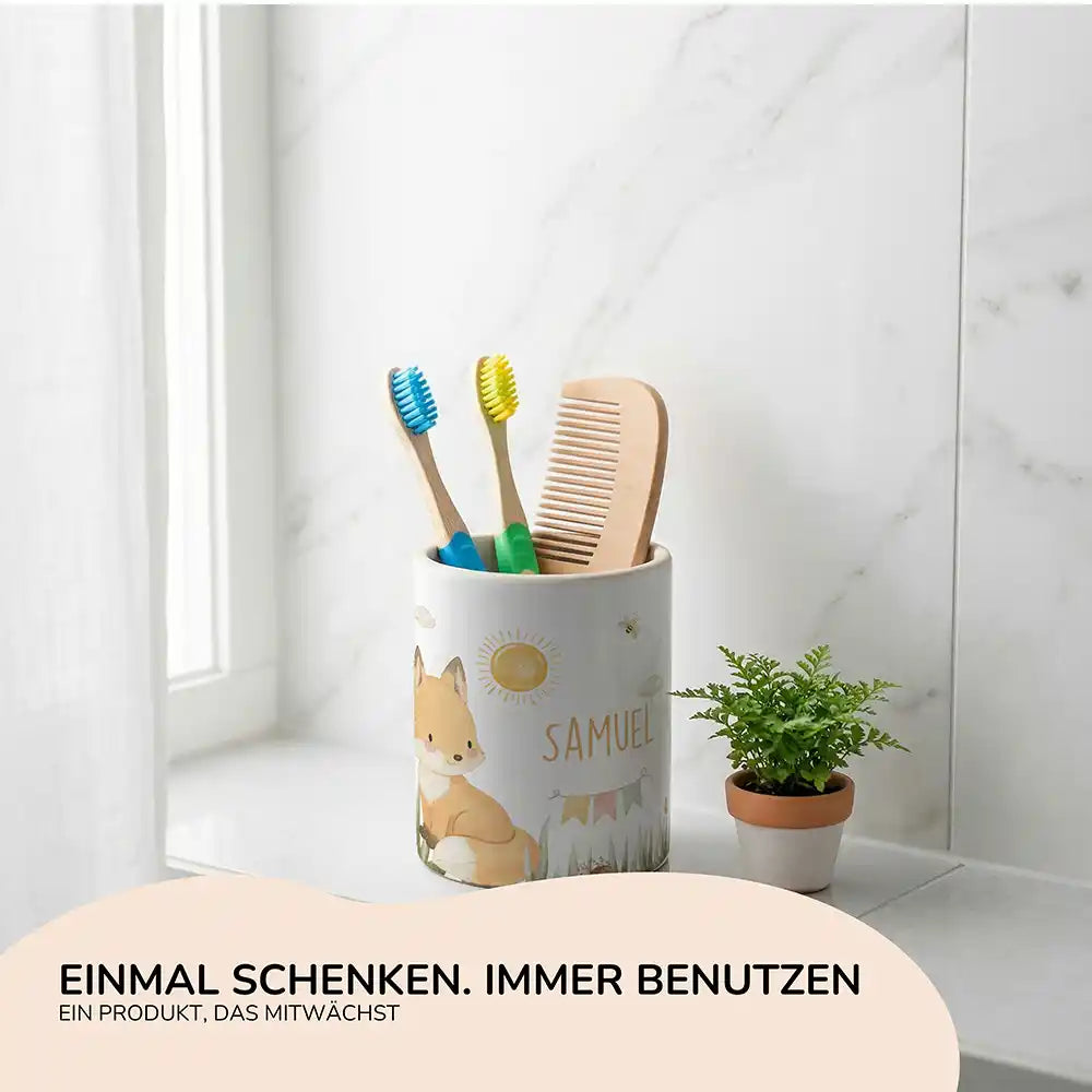 Personalisierter Stiftehalter Fuchs Sommer - Geschenk zur Einschulung mit Namen