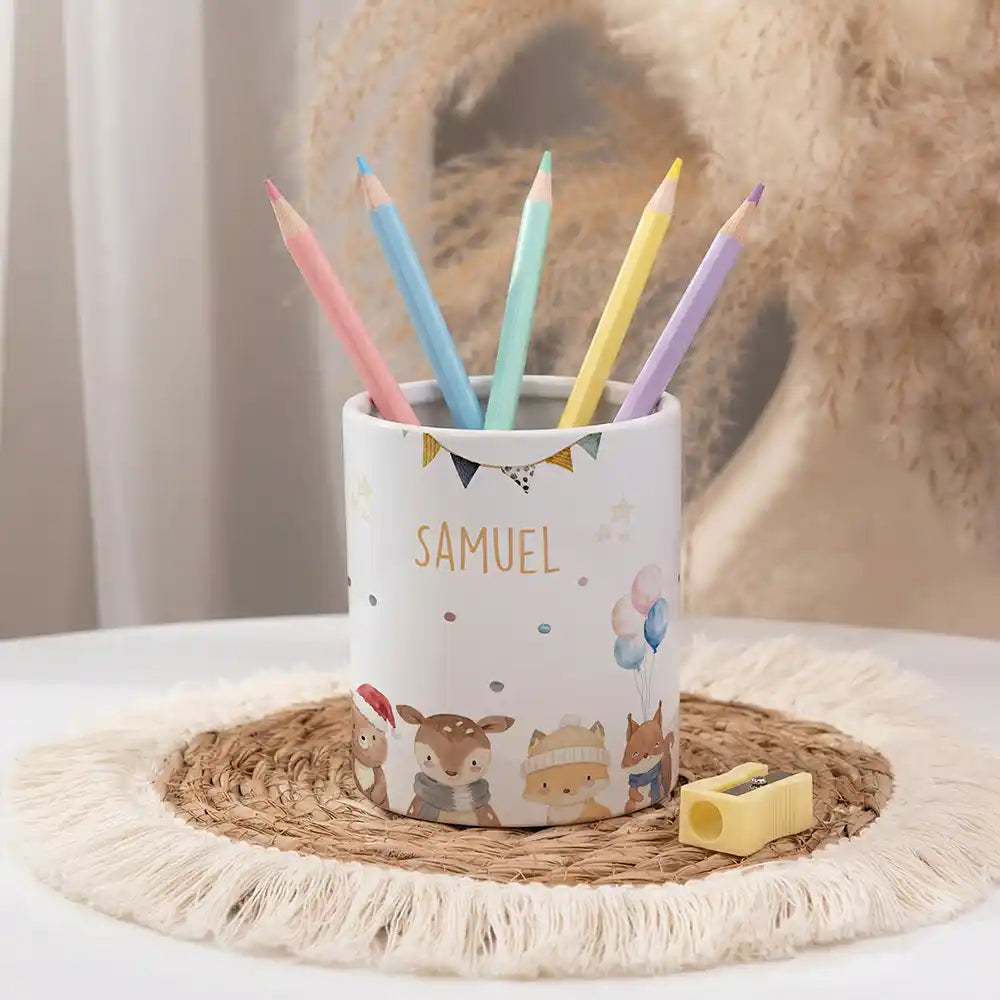 Personalisierter Stiftehalter Waldtiere Geburtstag - personalisiert mit Wunschname