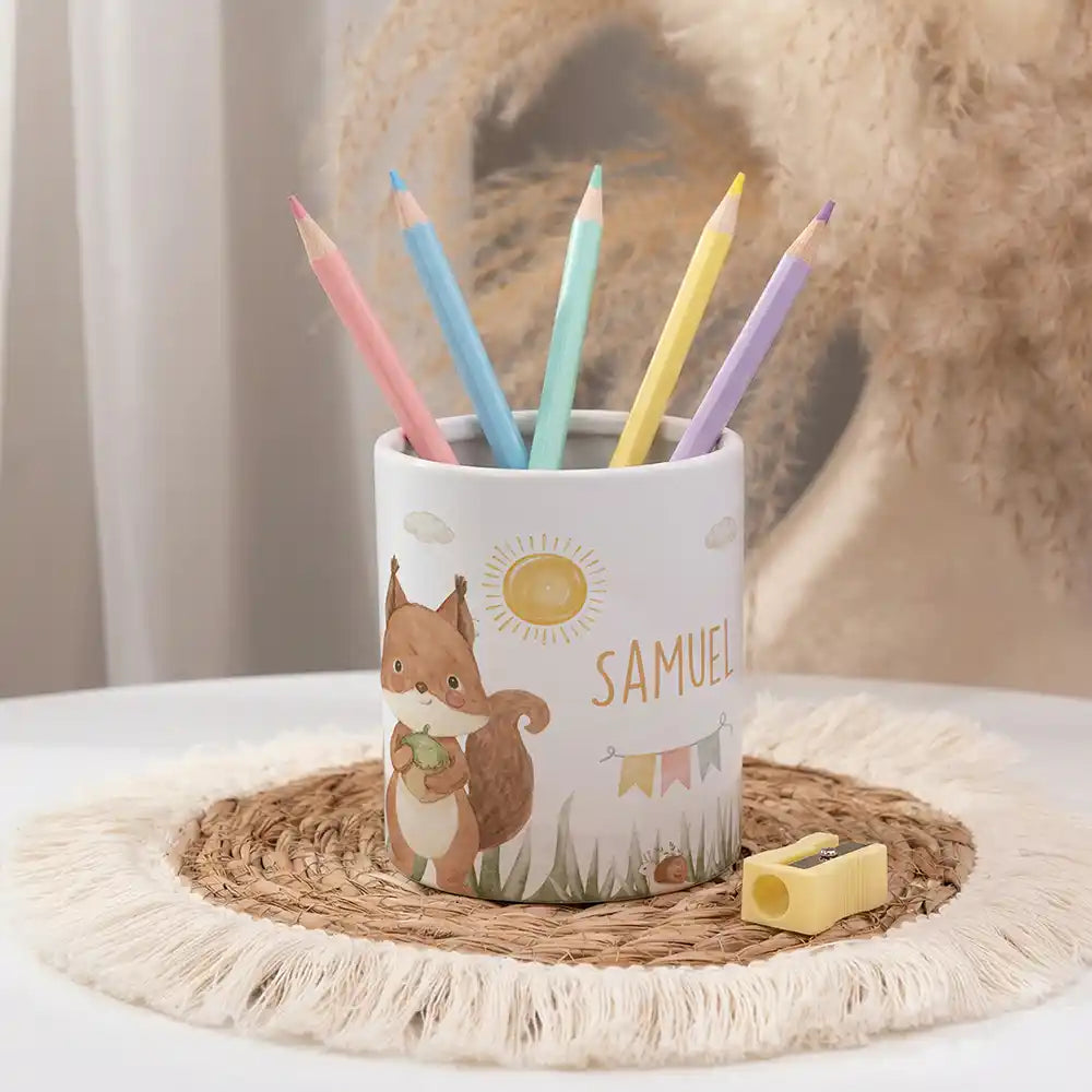 Personalisierter Stiftehalter Eichhörnchen Sommer - personalisiert mit Wunschname