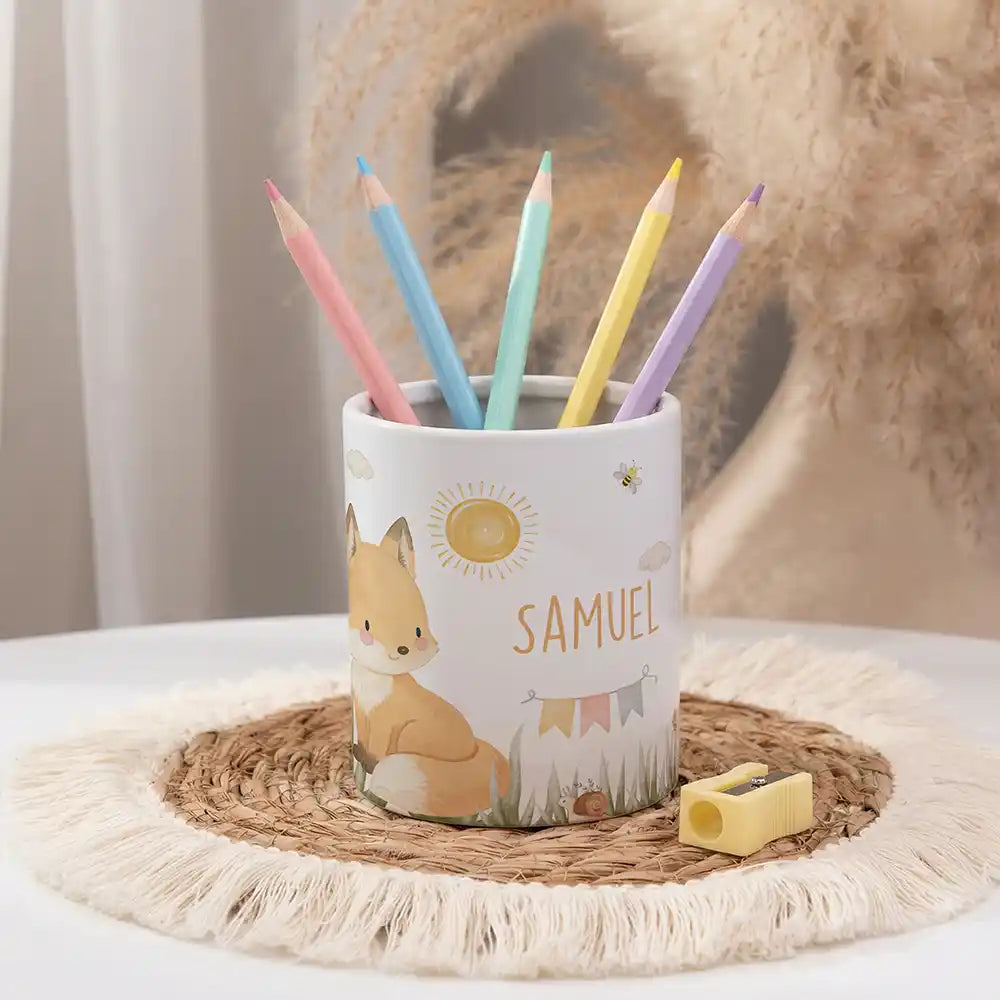 Personalisierter Stiftehalter Fuchs Sommer - personalisiert mit Wunschname