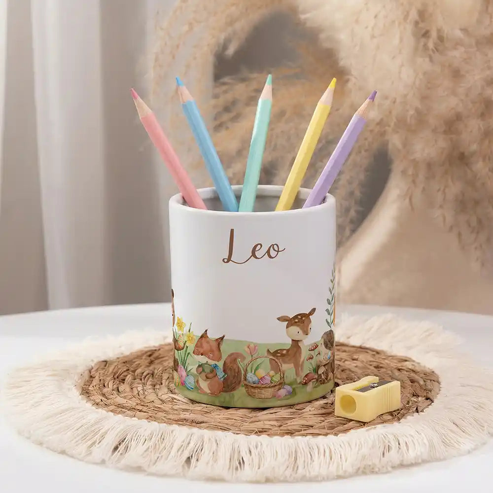 Personalisierter Stiftehalter Ostern Frühlingswiese - personalisiert mit Wunschname