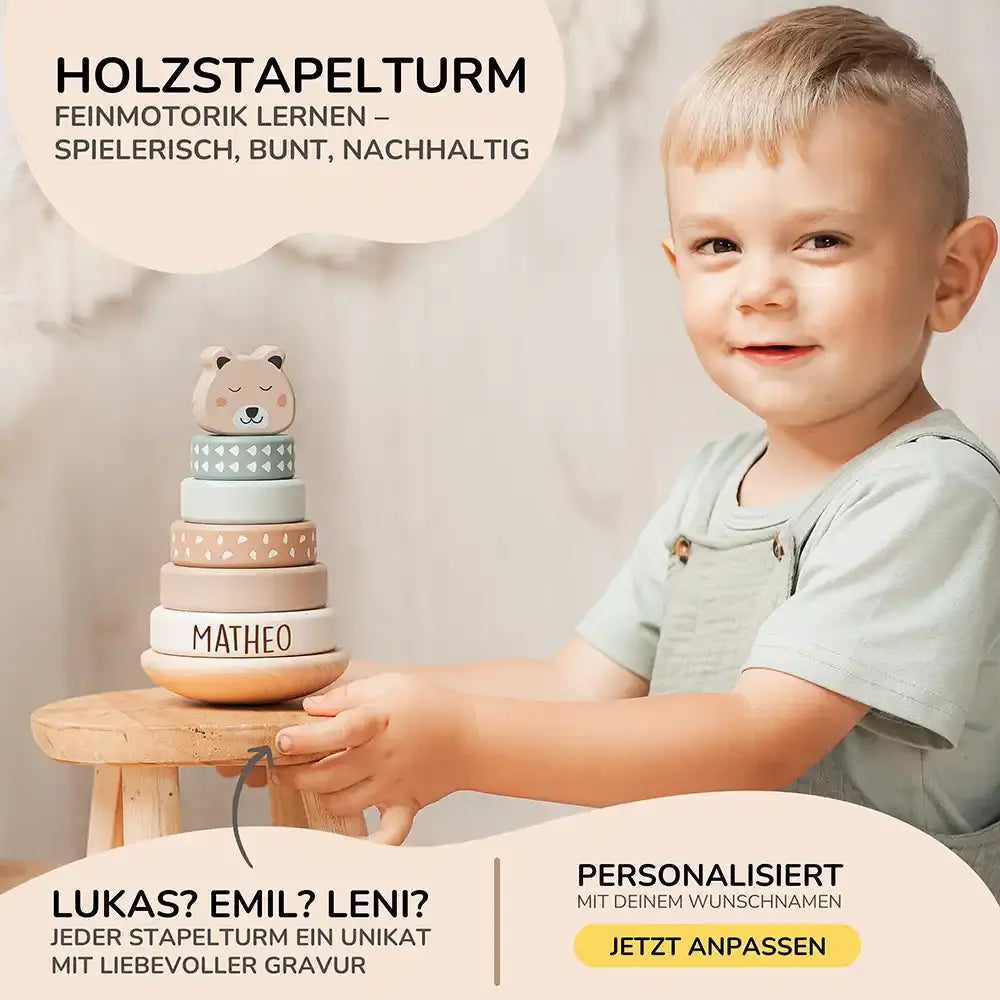 Jollein Holzstapelturm Regenbogen personalisiert mit Namen