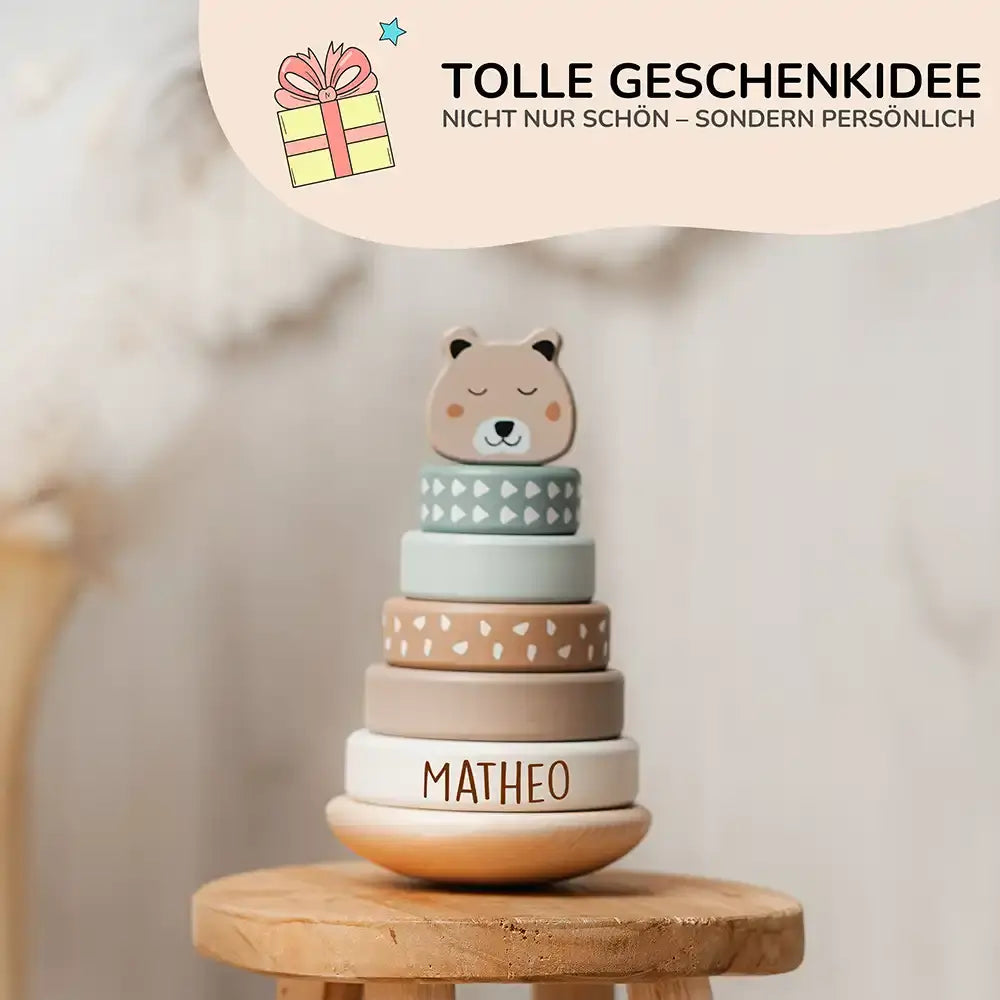 Jollein Holzstapelturm Regenbogen personalisiert mit Namen
