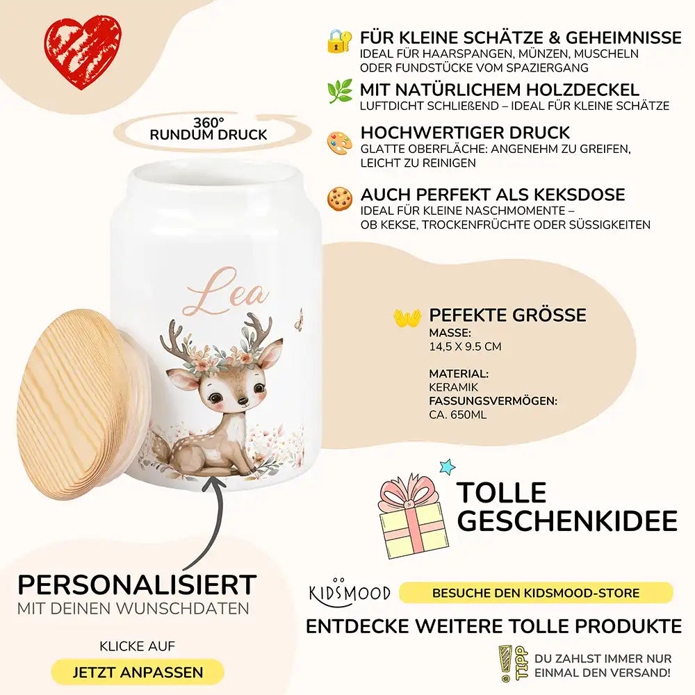 Personalisierbare Keksdose mit Name - Baby Hirsch