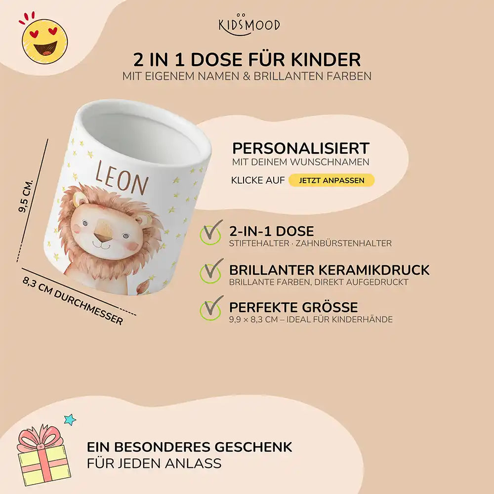 Personalisierter Stiftehalter Löwe Sterne - liebevolle Geschenkidee fürs Kinderzimmer