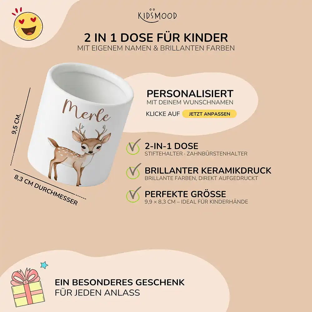Personalisierter Stiftehalter Rehkitz Bambi - liebevolle Geschenkidee fürs Kinderzimmer