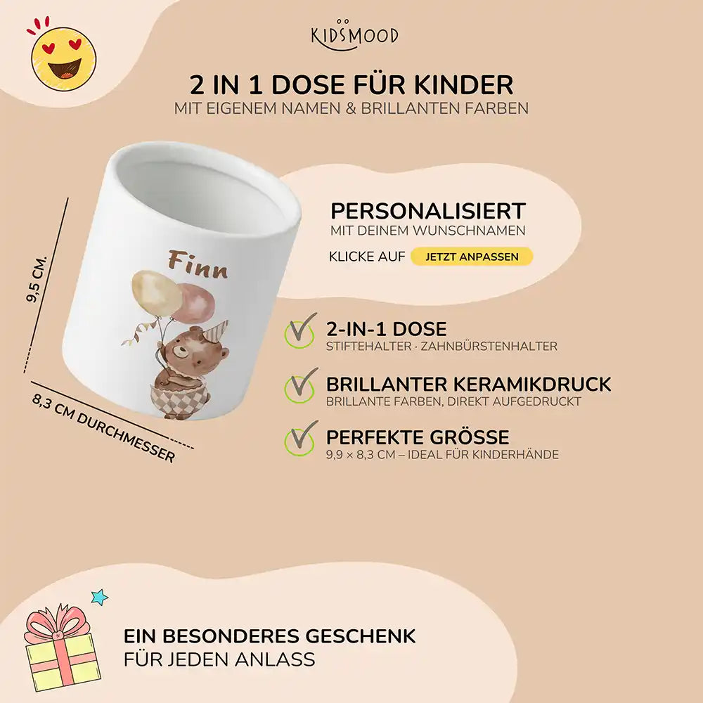 Personalisierter Stiftehalter Bär Geburtstag - liebevolle Geschenkidee fürs Kinderzimmer