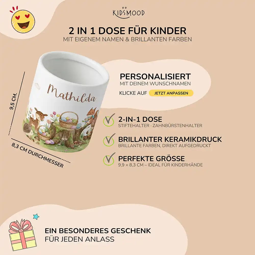 Personalisierter Stiftehalter Ostern Rehkitz - liebevolle Geschenkidee fürs Kinderzimmer