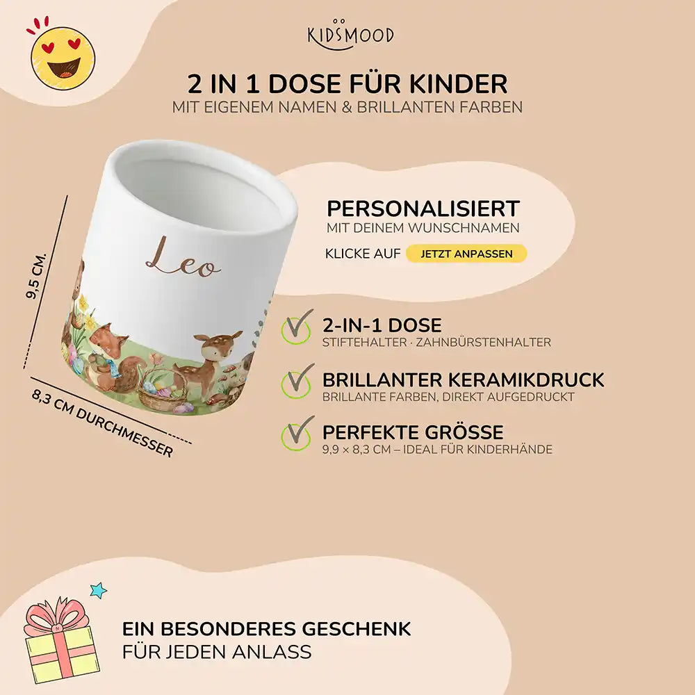 Personalisierter Stiftehalter Ostern Frühlingswiese - liebevolle Geschenkidee fürs Kinderzimmer