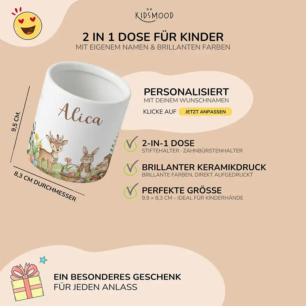Personalisierter Stiftehalter Ostern Waldtiere-Treff - liebevolle Geschenkidee fürs Kinderzimmer