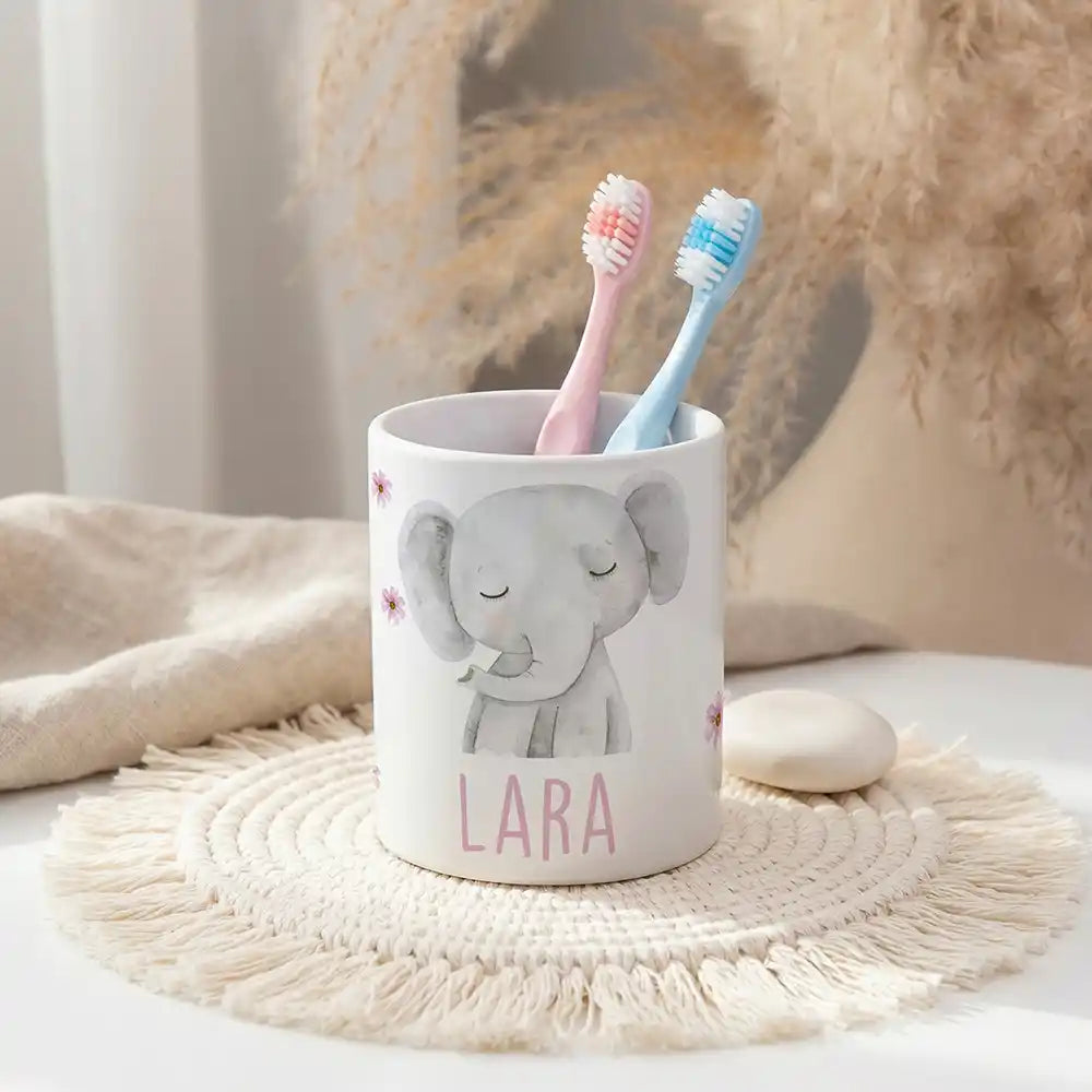 Personalisierter Stiftehalter Elefant Blumen - Ordnung am Kinderschreibtisch