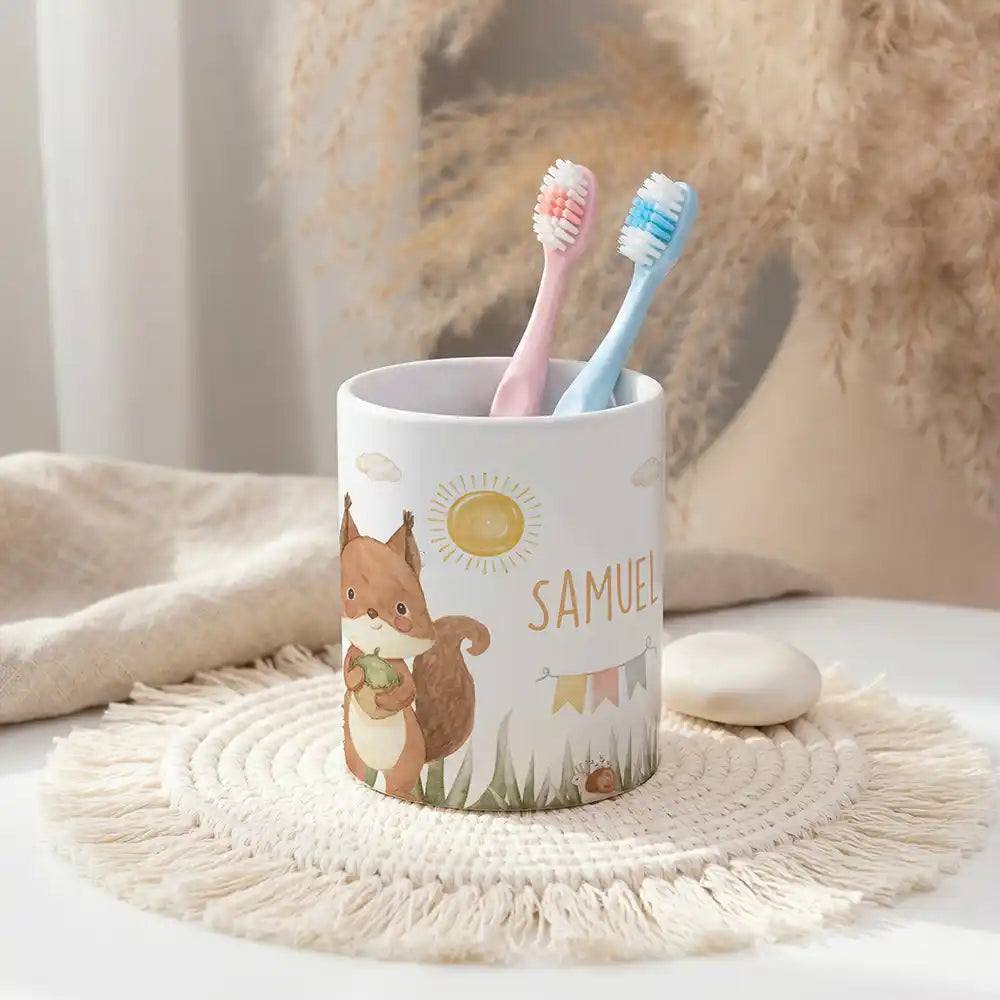 Personalisierter Stiftehalter Eichhörnchen Sommer - Ordnung am Kinderschreibtisch